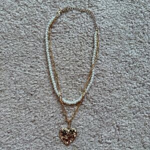 Upcycled Chanel Gold and White Heart Pendant Necklace
